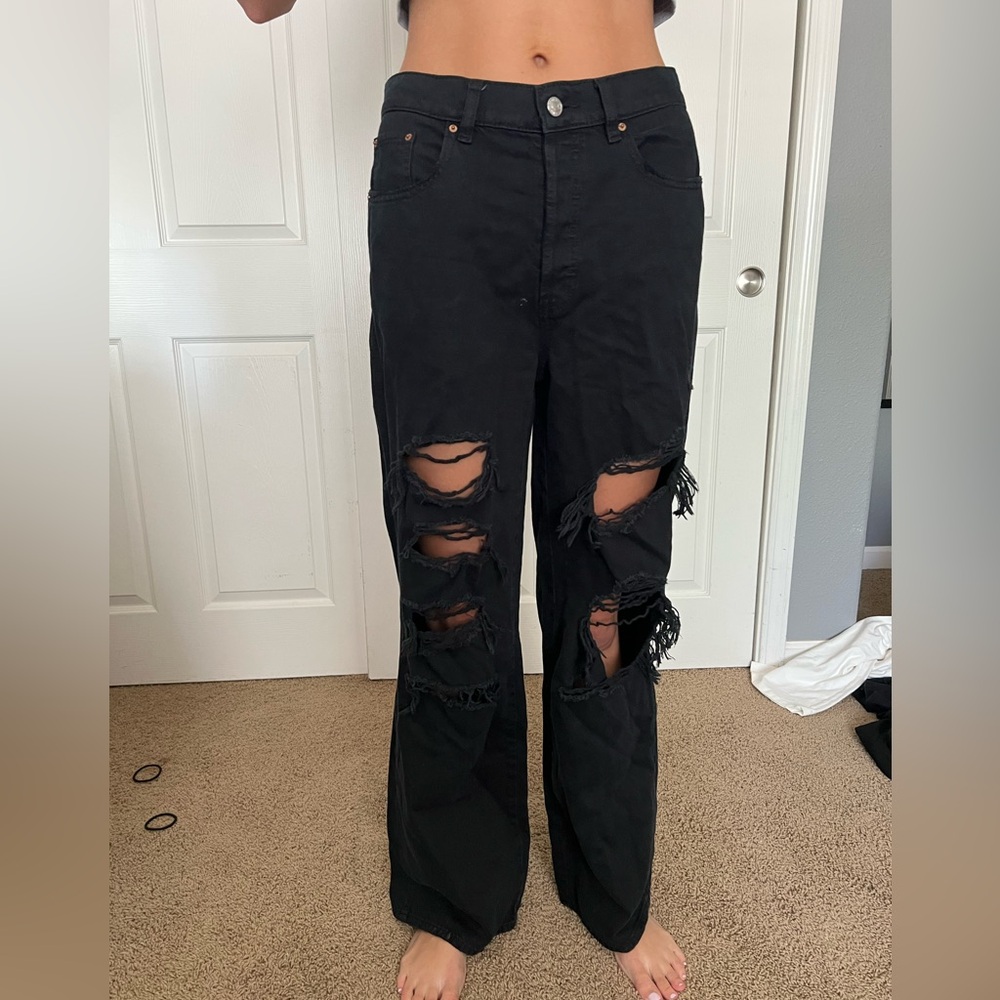 Pacsun High Waisted Ripped Black Jeans Size 28